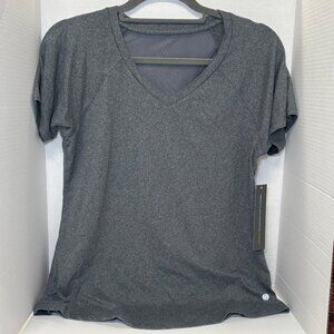 Stretch the Rules Top Womens XS Grey Short Sleeve V-Neck Mesh back detail NWT